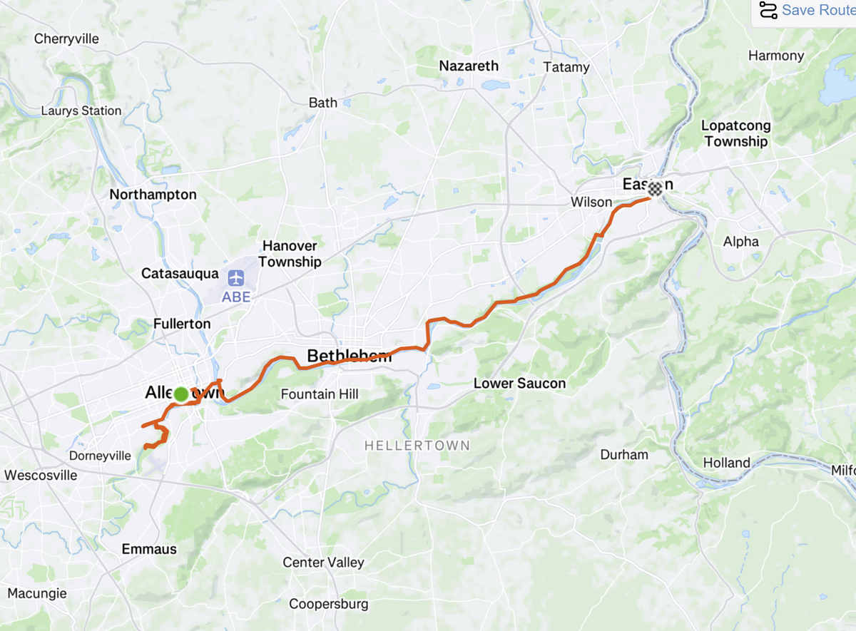 Map of a race route traced from a GPX file