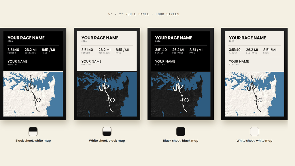 Custom Route Panel in all four styles, each labelled with its style icon