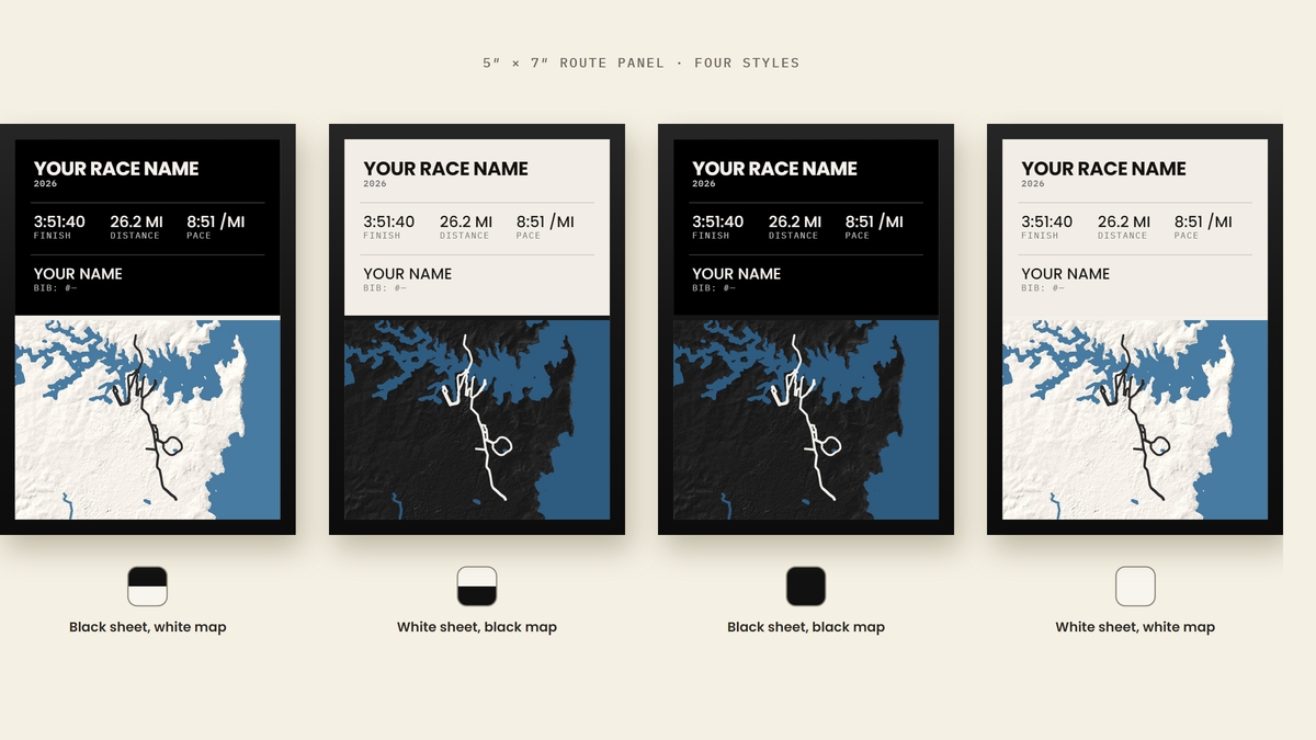 Custom Route Panel in all four styles, each labelled with its style icon